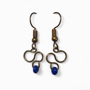 Elegant Antique Gold Patina and Blue Earrings